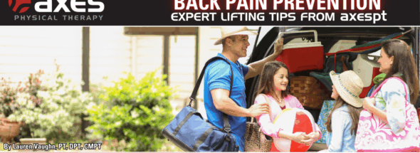 Family loading a car with coolers and beach gear, demonstrating safe lifting to prevent back pain, for Axes Physical Therapy in St. Louis.