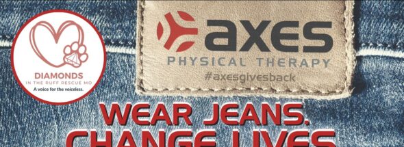 February 2026 Axes Gives Back featured image supporting Diamonds in the Ruff Rescue MO with Wear Jeans Change Lives campaign branding
