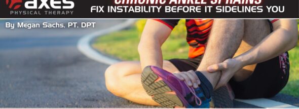 Athlete sitting on pavement holding ankle after sprain with chronic ankle instability headline