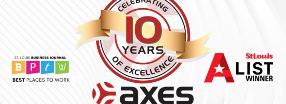 Axes Physical Therapy 10-year anniversary graphic celebrating growth across Greater St. Louis and Mid-Missouri