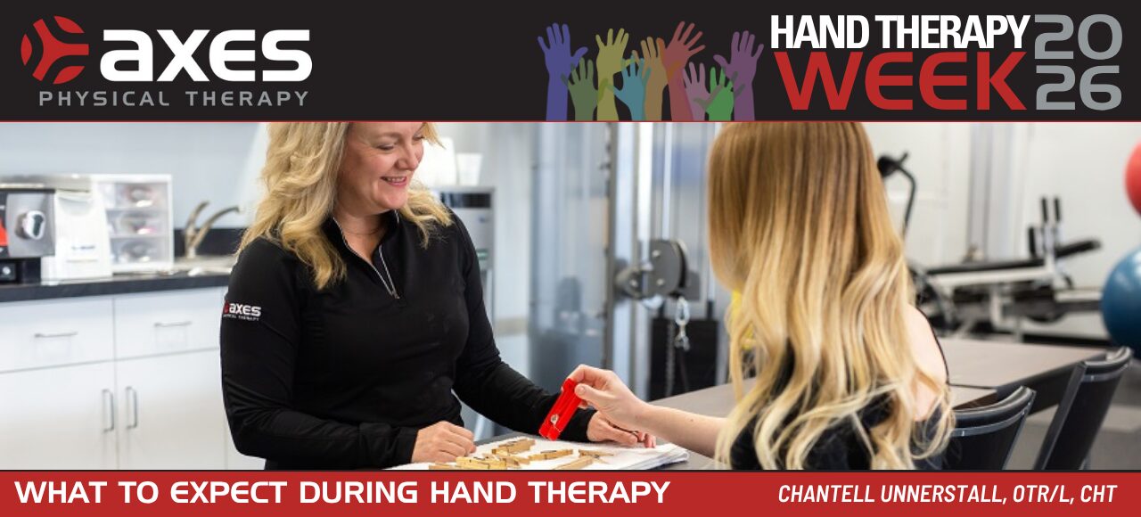 Occupational therapist providing hand therapy treatment to a patient during a rehabilitation session at Axes Physical Therapy