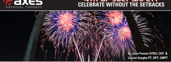 Fireworks over the St. Louis Gateway Arch promoting Fourth of July safety tips from Axes Physical Therapy