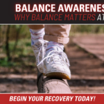 Banner image for Balance Awareness Week by Axes Physical Therapy, featuring legs balancing on a wooden log path, titled Why Balance Matters At Every Age by Kelsey Kessler PT, DPT.